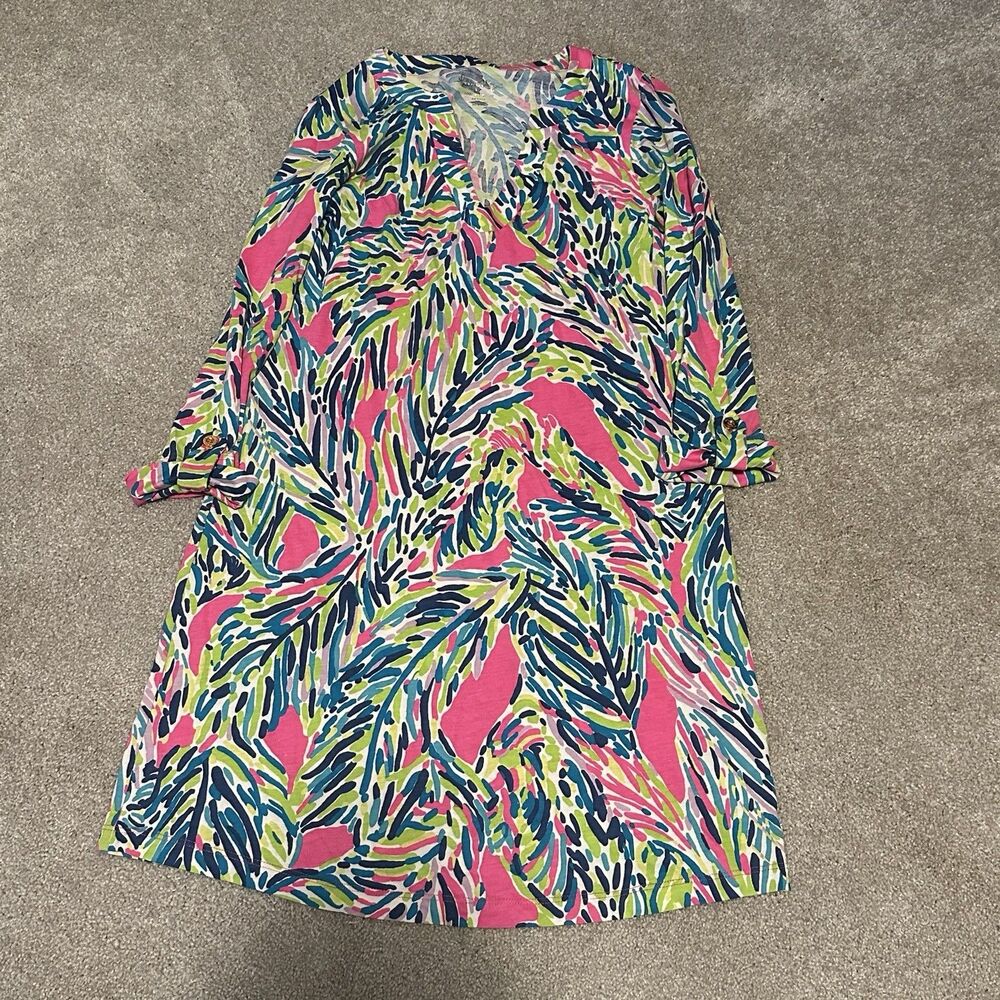 Lilly Pulitzer Dress 3/4 Rolled Tab Sleeve 100% Pima Cotton Size XS